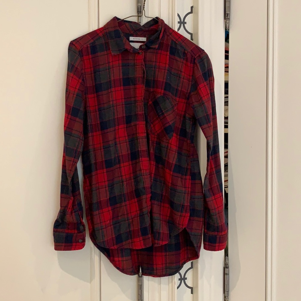 Red flannel. Boyfriend fit.